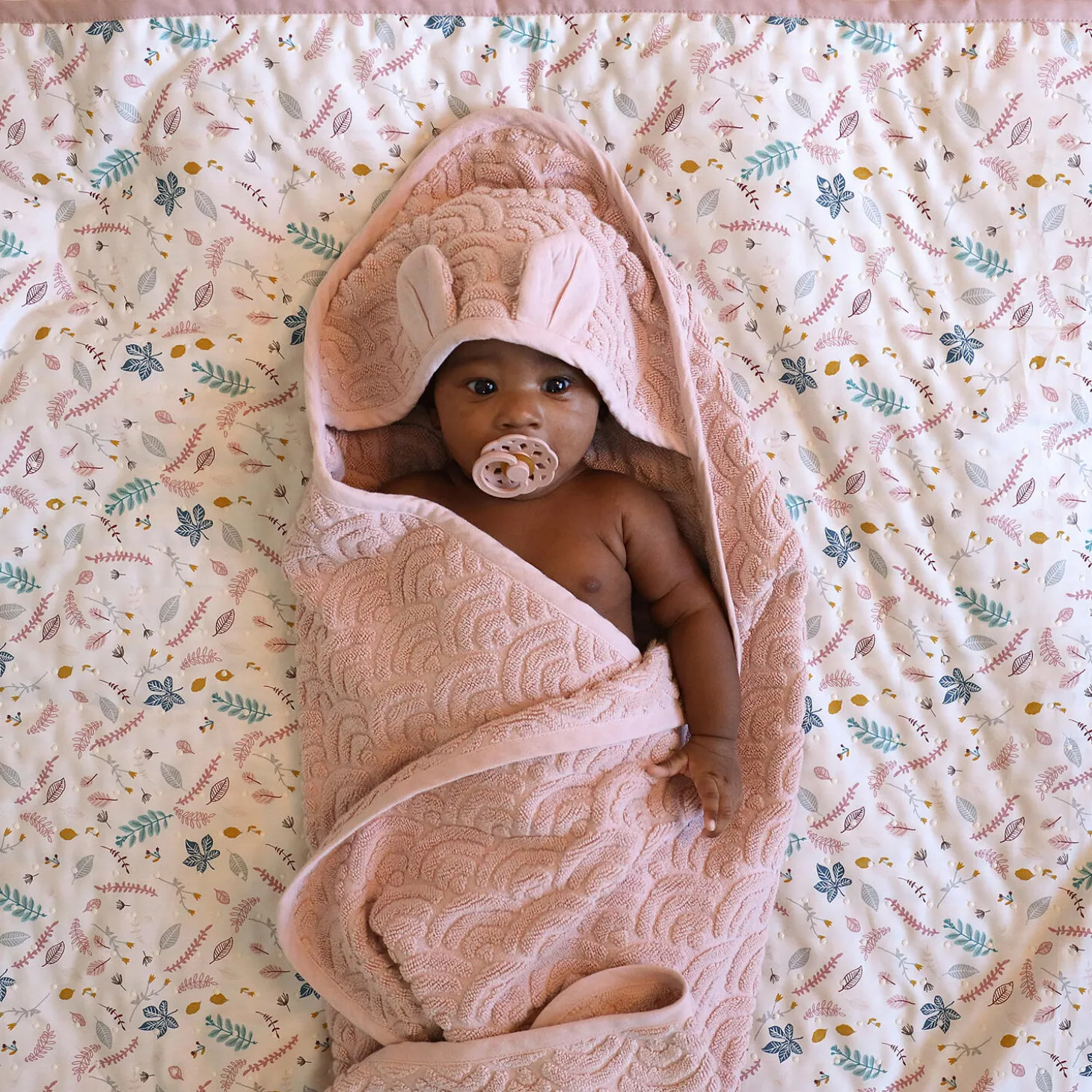Baby håndklæde med hætte og ører, dusty rose