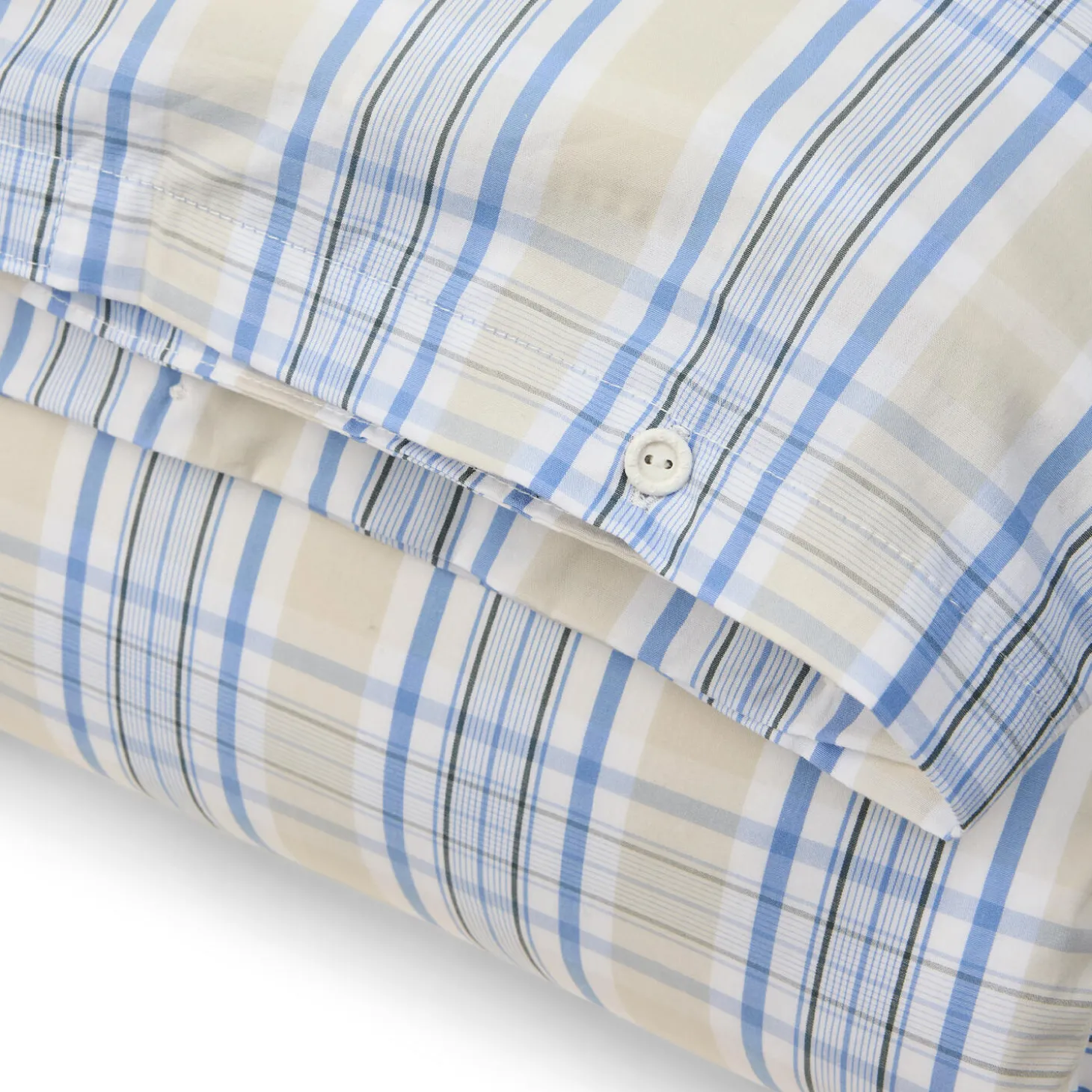 Beige/Blue Checked Cotton Poplin Bed Set, beige/white/blue