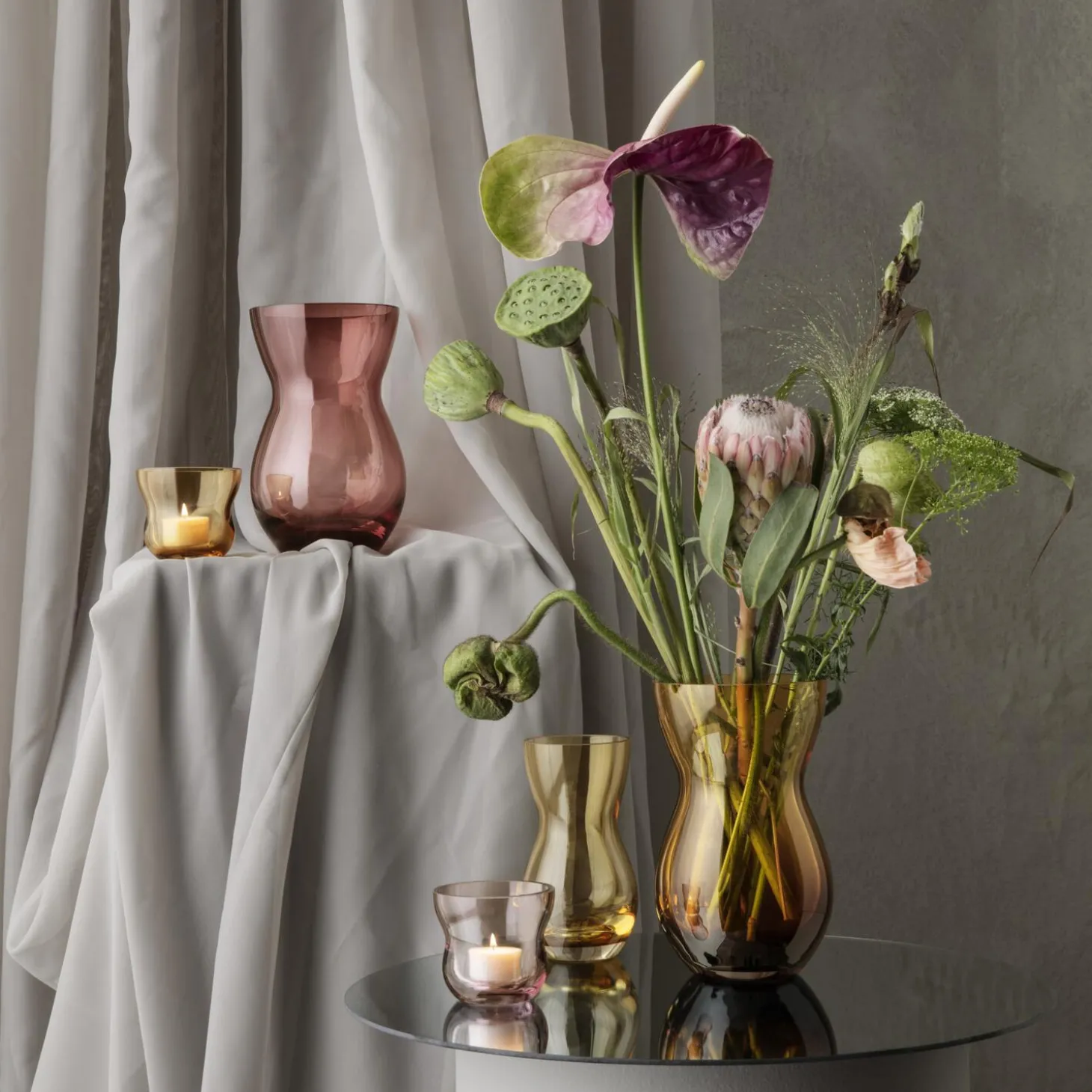 Calabas duo vase, burgundy/amber