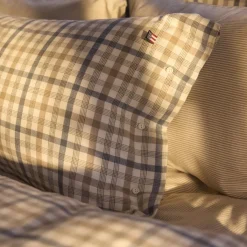 Checked Cotton Flannel Bed Set, misty blue/beige/white