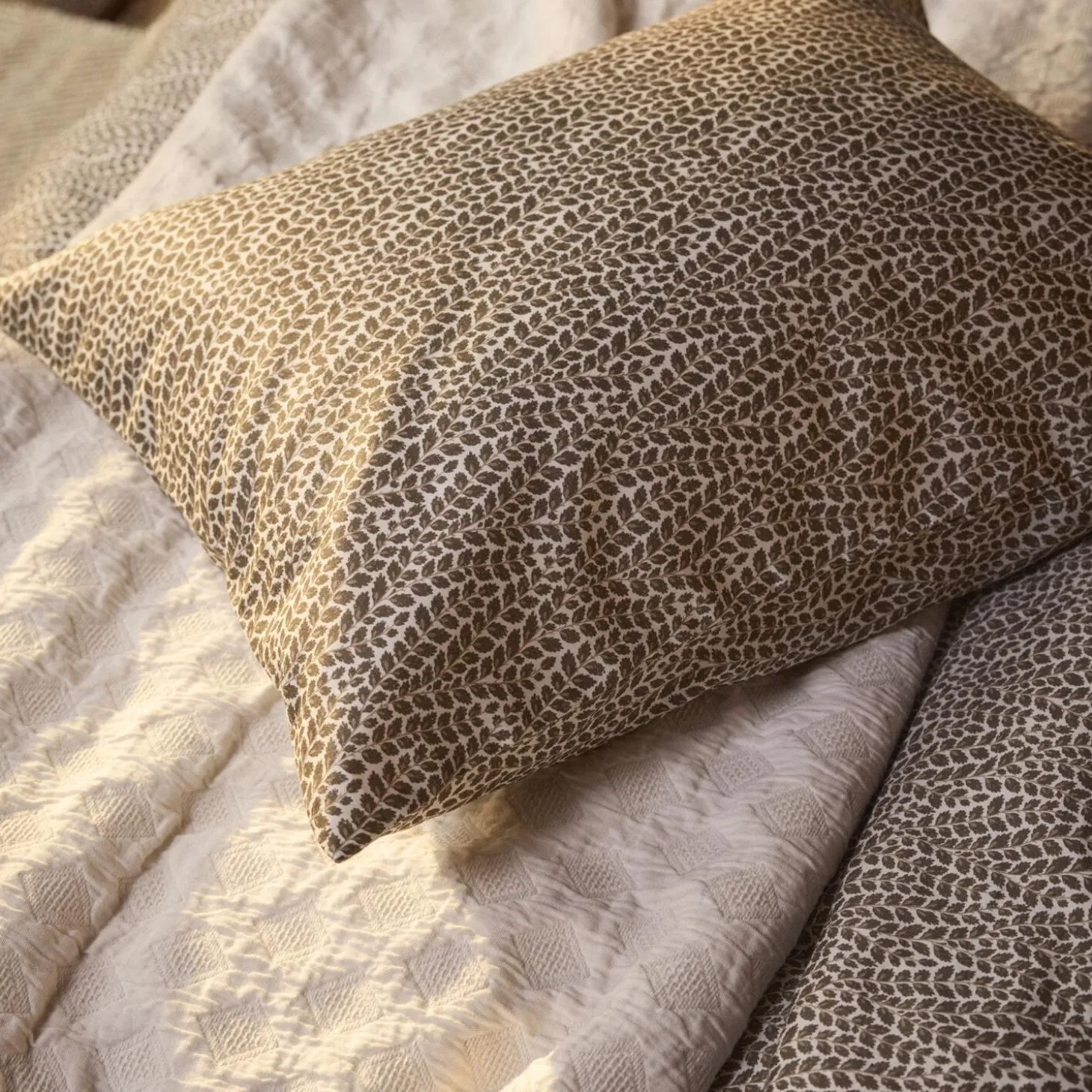 Cotton Sateen Pillowcase, stone/white/beige