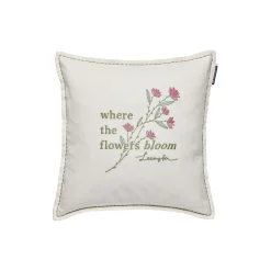 Flowers Bloom Linen/Cotton Cushion Cover, white/eucalyptus/pink