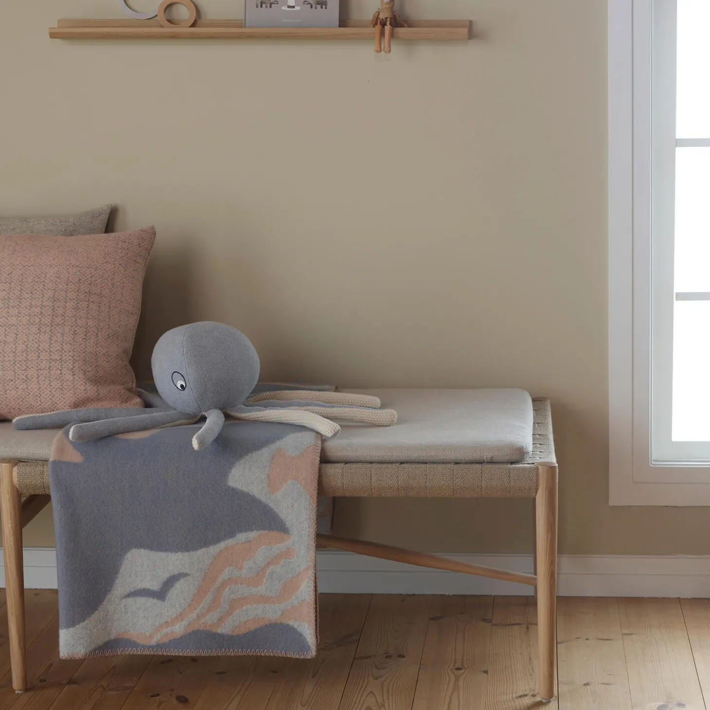 FUGL OG FISK Half Size Throw, grey/beige