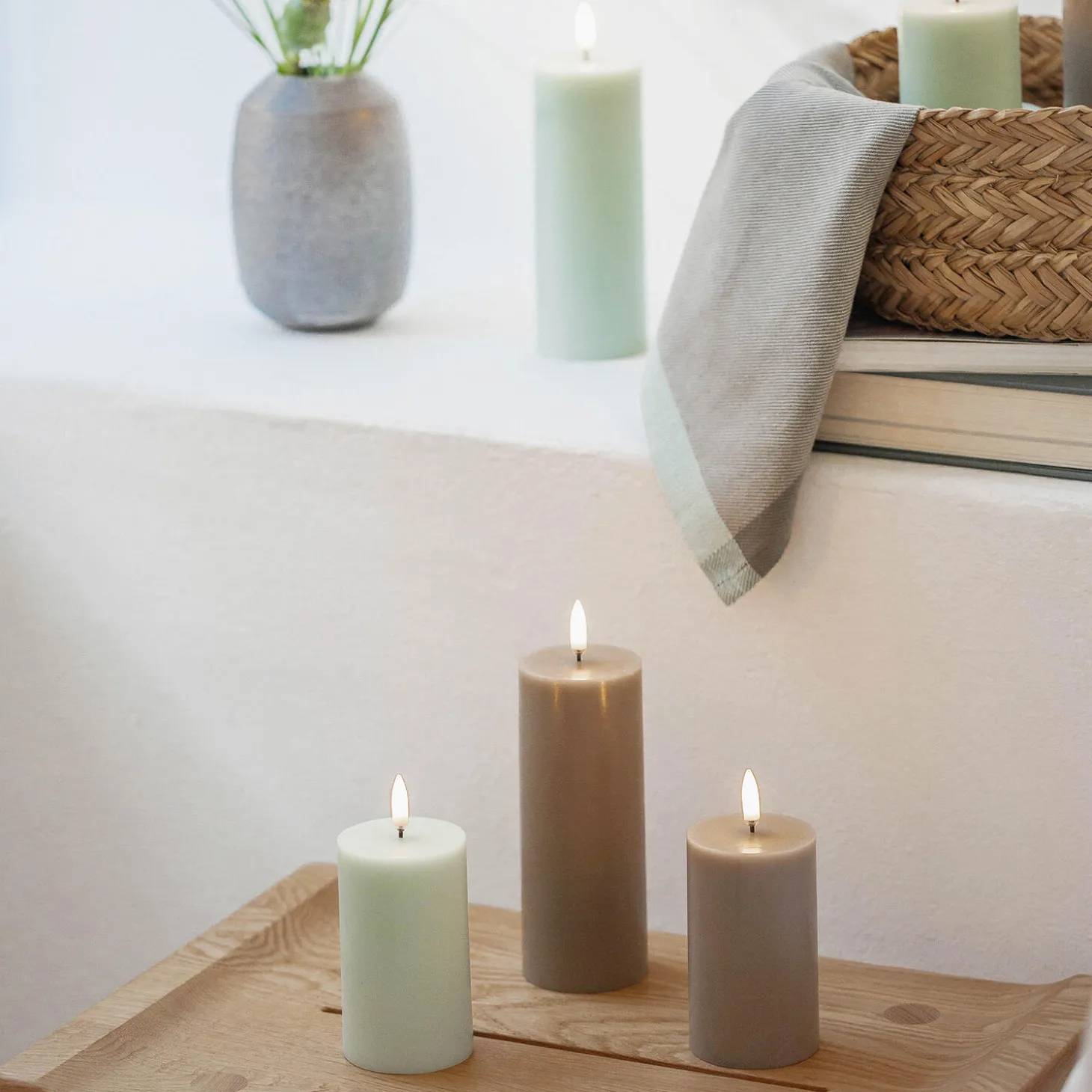 LED Pillar Candle 15 cm, dusty green