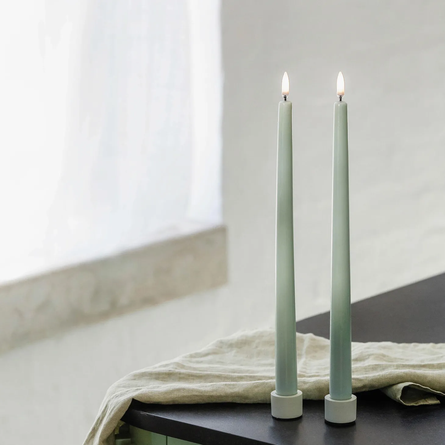 LED Slim Taper Candle 32 cm 2 pcs, dusty green