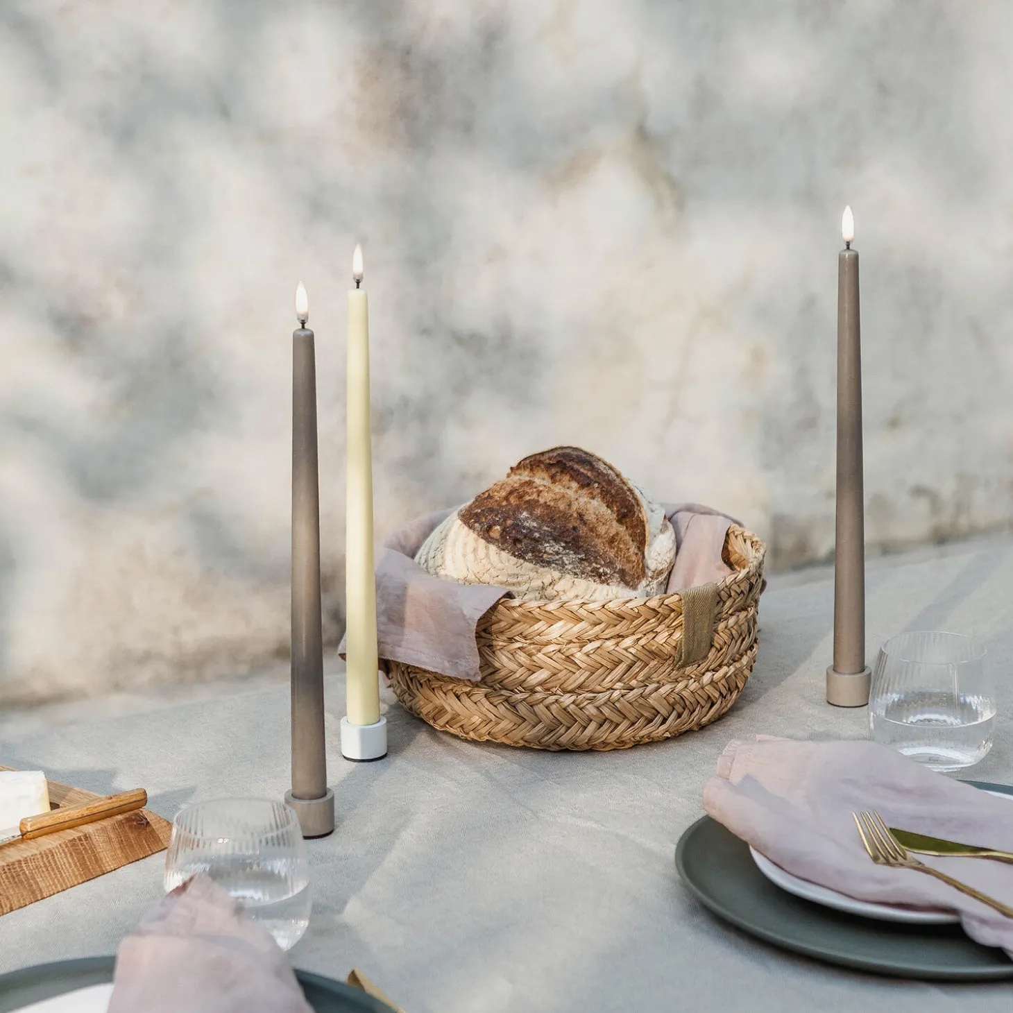 LED Slim Taper Candle 32 cm 2 pcs, sandstone