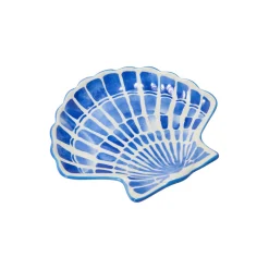 Lille serveringsfad i stentøj med skaller, white/blue