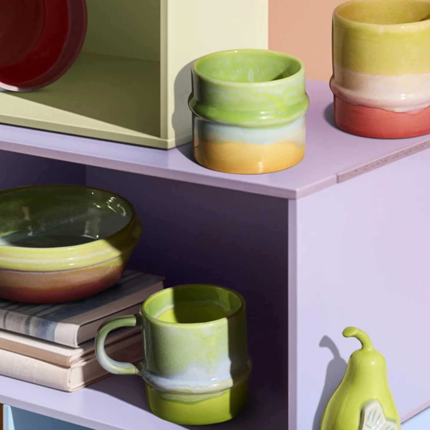 Poppery krus, yellow/apple green/pink