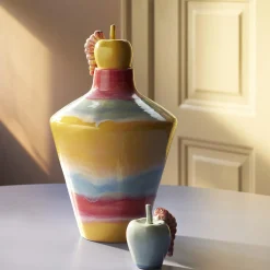 Poppery vase med æble, pink/mint/gul