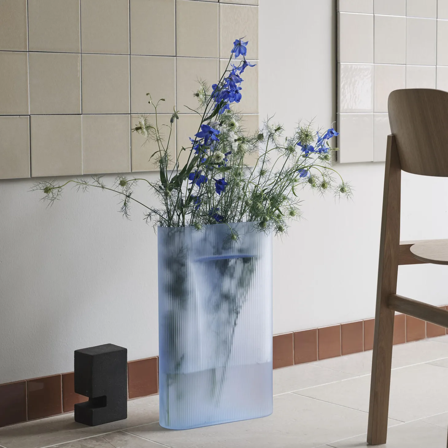 Ridge Vase, light blue/frosted glass