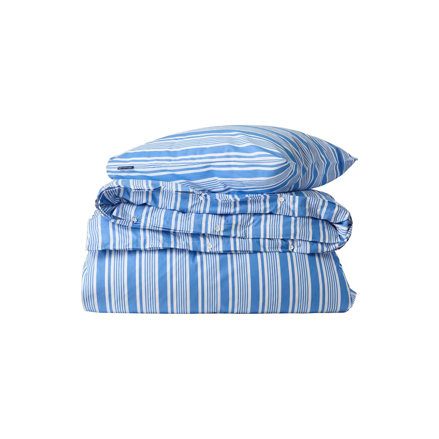 Sengesæt i bomuldspoplin med hvide og blå striber, blue/white